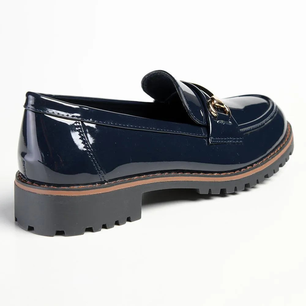 Madison Bentley Trim Cleated Ladies Slip On Loafers - Navy