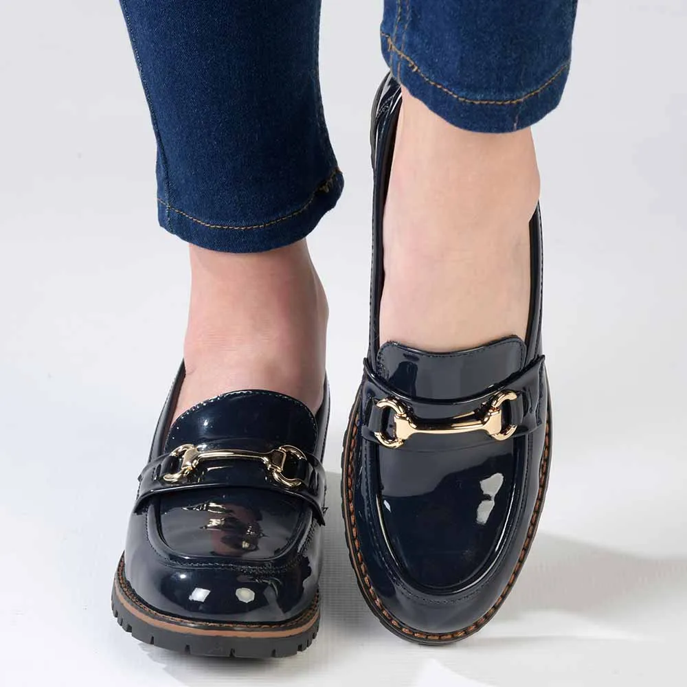 Madison Bentley Trim Cleated Ladies Slip On Loafers - Navy