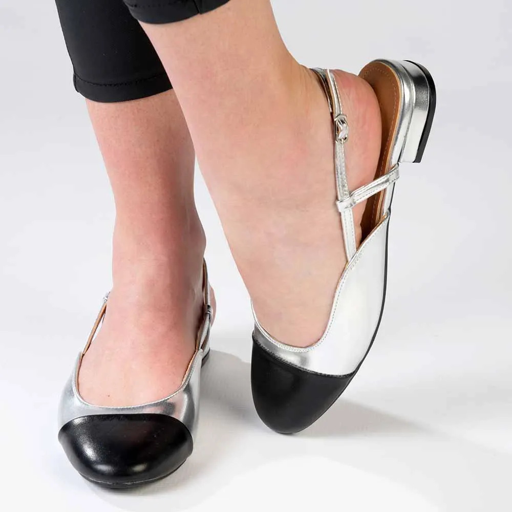 Madison Bluma Low Block Heel Slingback Sandal - Black / Silver