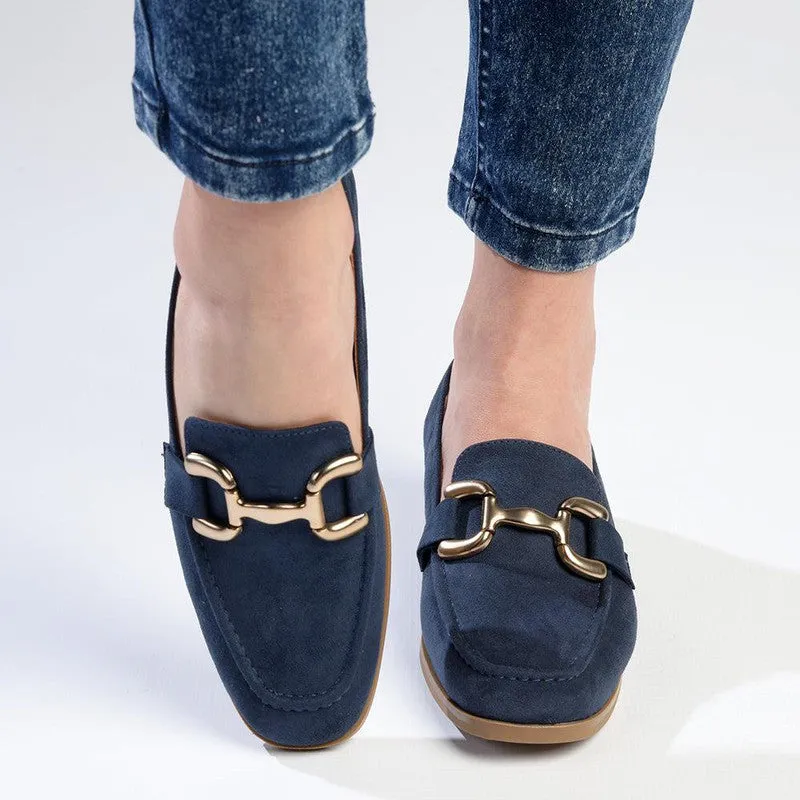 Madison Nola Loafer With Gold Metal Trim Detail - Navy