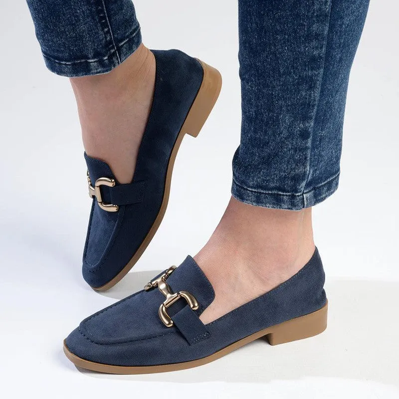 Madison Nola Loafer With Gold Metal Trim Detail - Navy