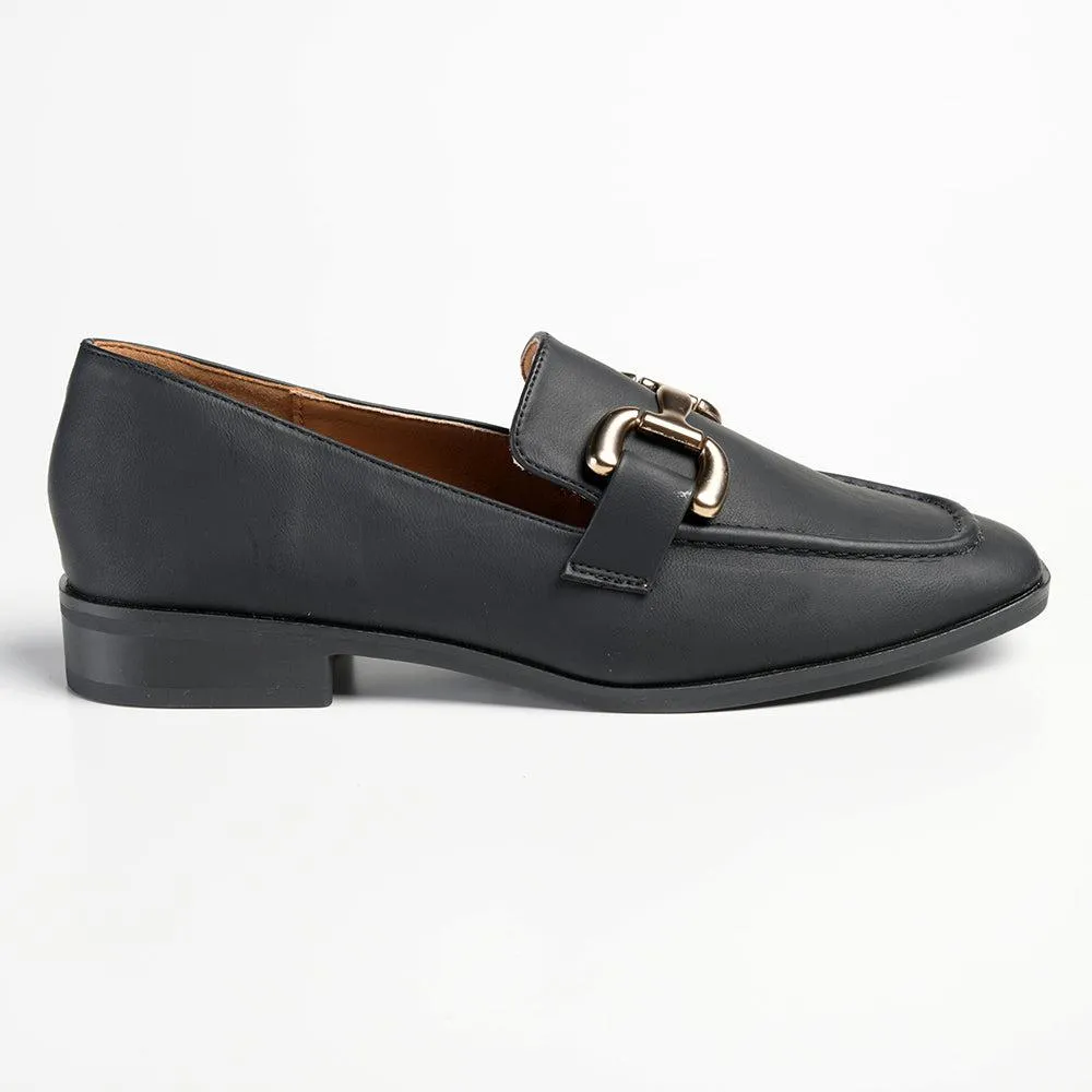 Madison Polly Loafer With Gold Metal Trim Detail - Black