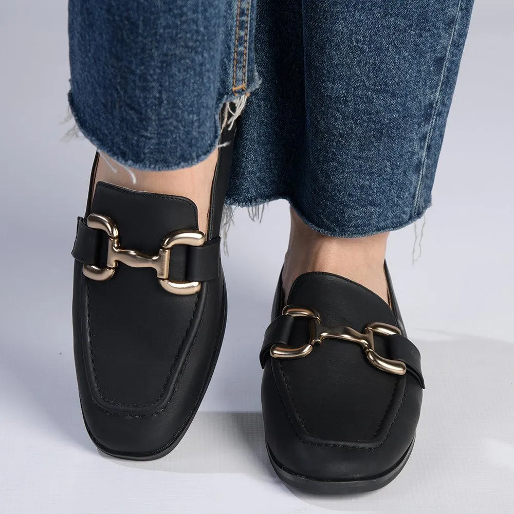 Madison Polly Loafer With Gold Metal Trim Detail - Black