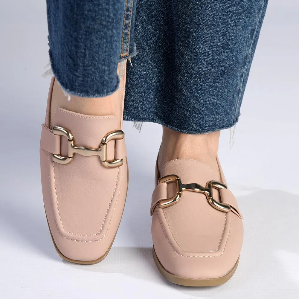 Madison Polly Loafer With Gold Metal Trim Detail - Blush