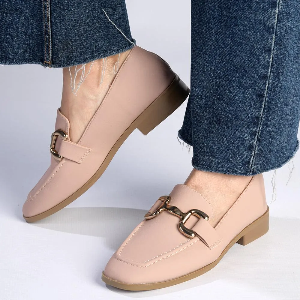 Madison Polly Loafer With Gold Metal Trim Detail - Blush