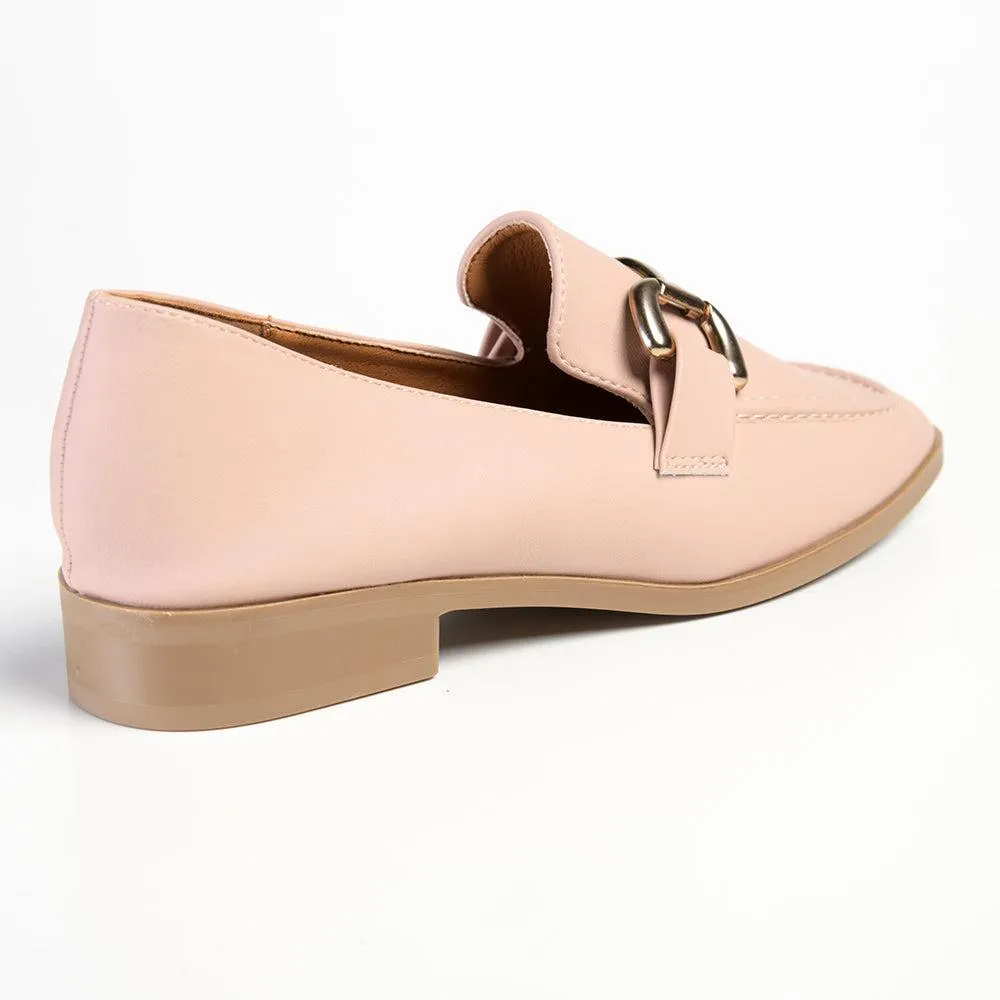 Madison Polly Loafer With Gold Metal Trim Detail - Blush