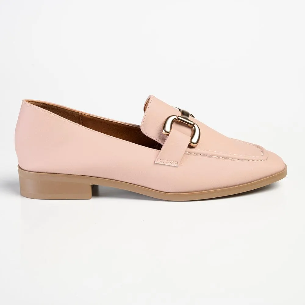 Madison Polly Loafer With Gold Metal Trim Detail - Blush