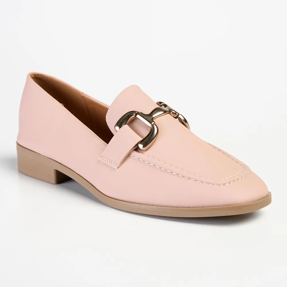 Madison Polly Loafer With Gold Metal Trim Detail - Blush