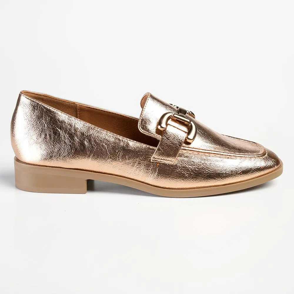 Madison Polly Loafer With Gold Metal Trim Detail - Rose Gold