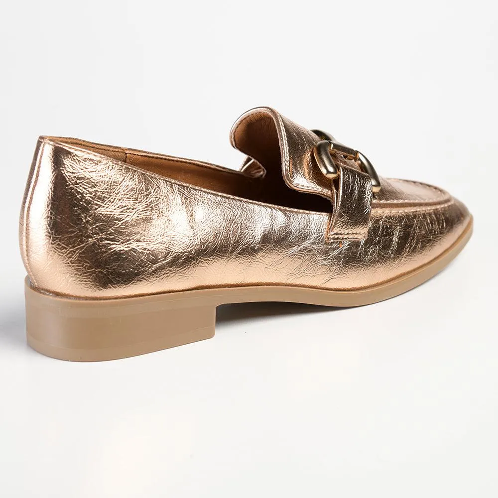 Madison Polly Loafer With Gold Metal Trim Detail - Rose Gold