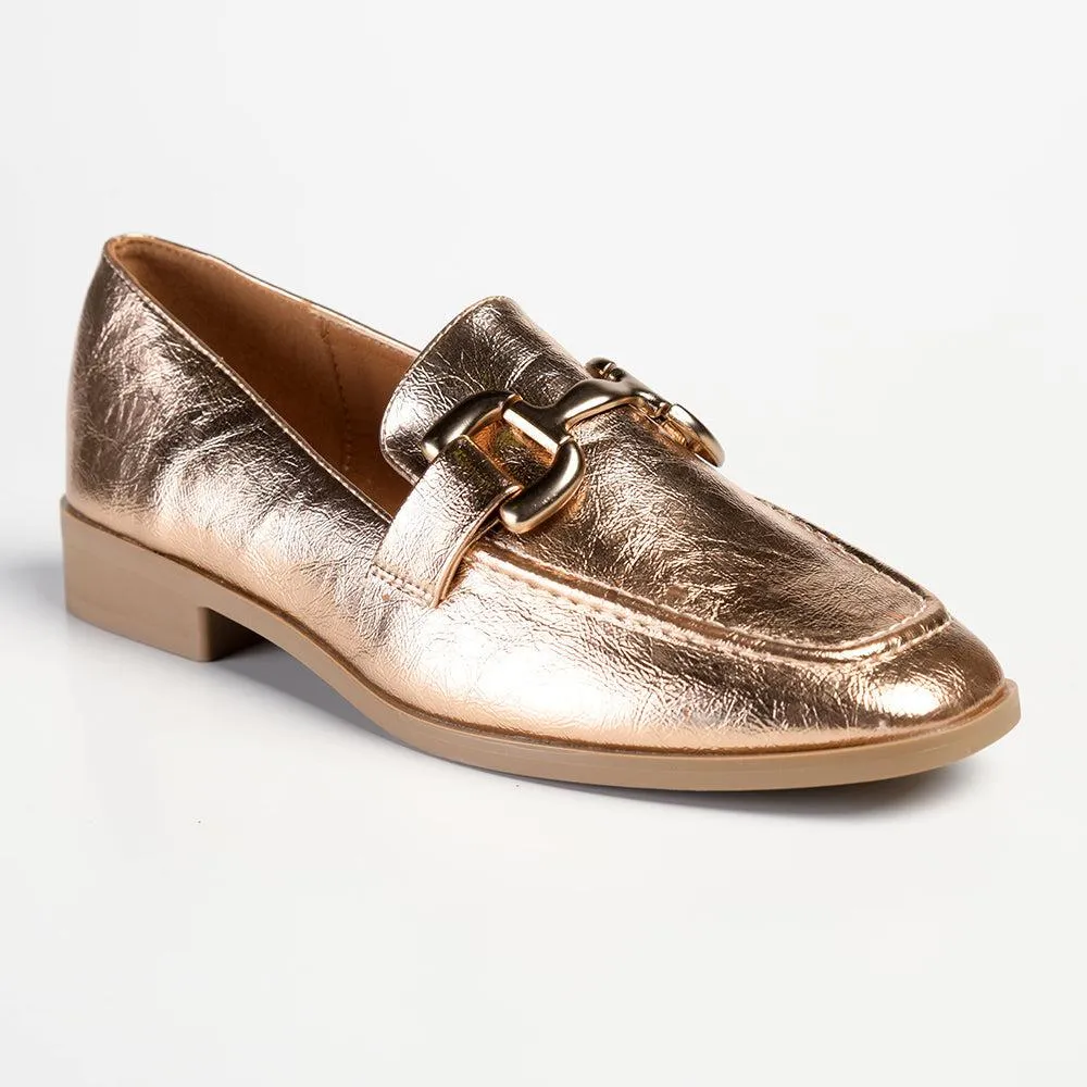 Madison Polly Loafer With Gold Metal Trim Detail - Rose Gold