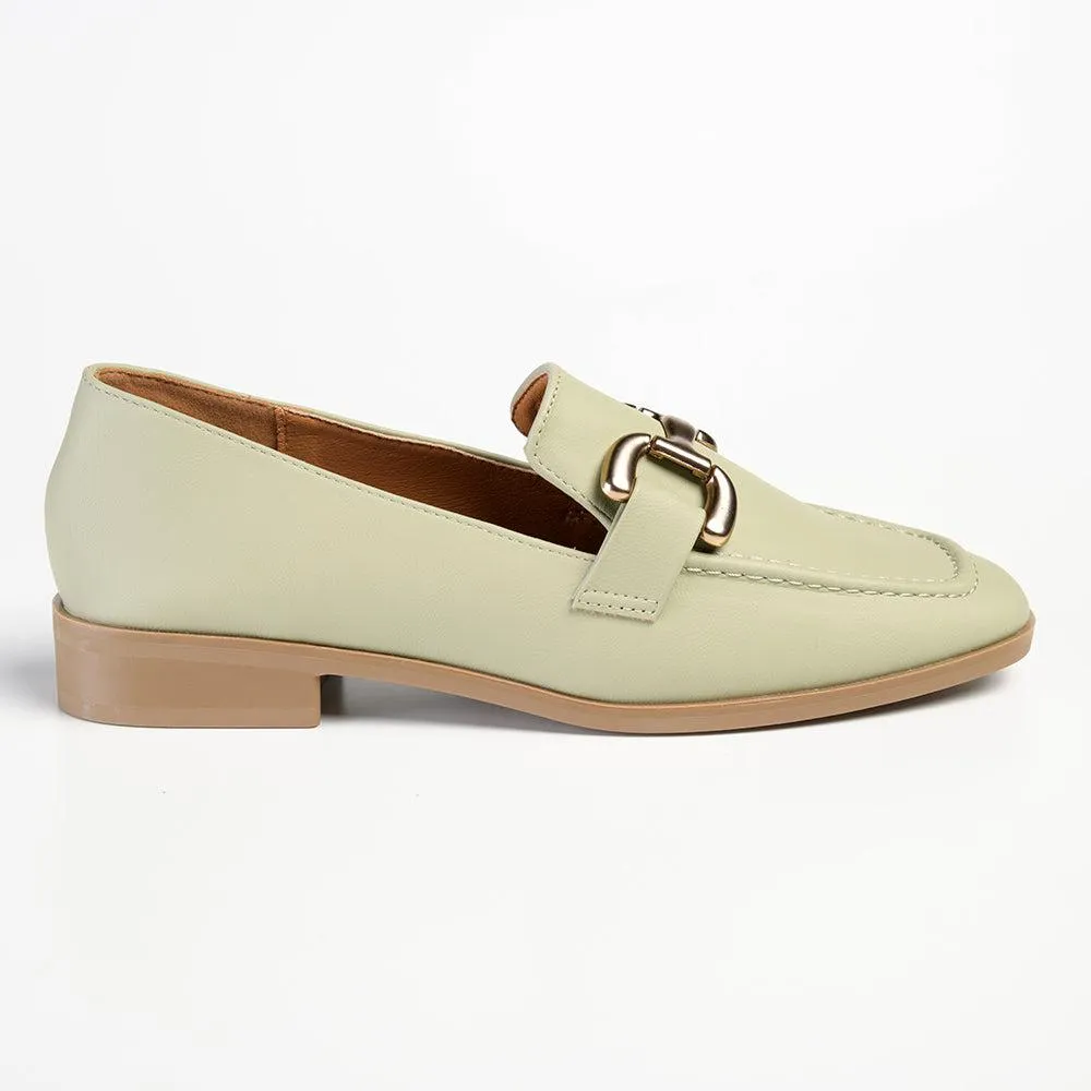 Madison Polly Loafer With Gold Metal Trim Detail - Sage