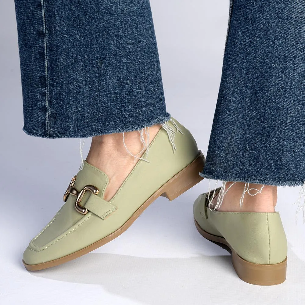 Madison Polly Loafer With Gold Metal Trim Detail - Sage