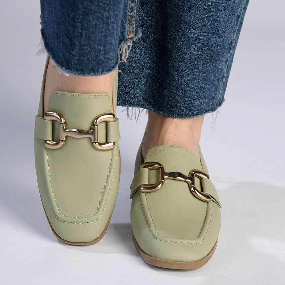 Madison Polly Loafer With Gold Metal Trim Detail - Sage