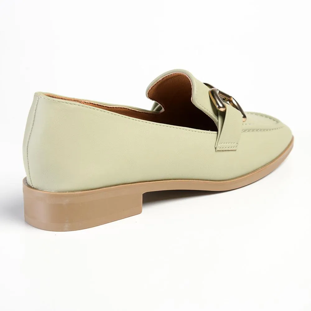 Madison Polly Loafer With Gold Metal Trim Detail - Sage