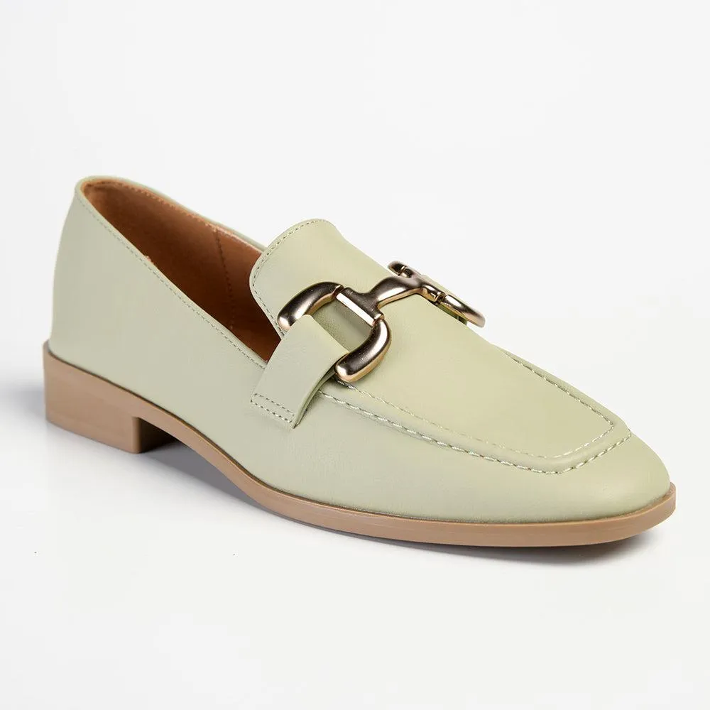 Madison Polly Loafer With Gold Metal Trim Detail - Sage