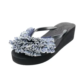 Marine Stripe Ruffle - Triple Rockaway - Women's Mid Wedge Flip Flops