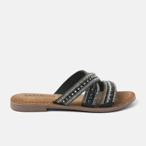 Marlin Leren Dames Slippers Black