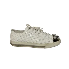 MIU MIU  Leather Crystal Embellishments Sneaker