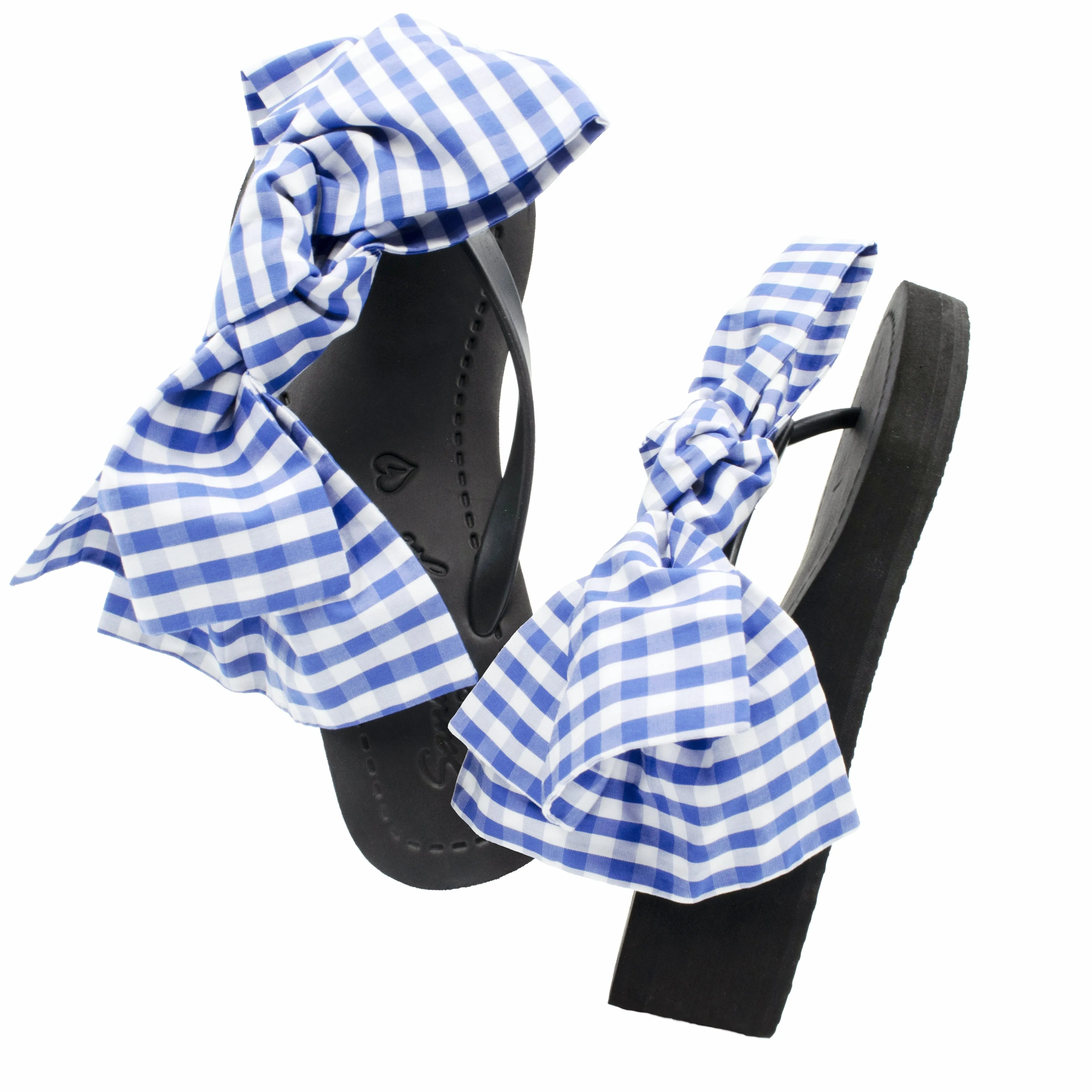 Moore - Over Sized Gingham Bow - Mid Wedge Flip Flops