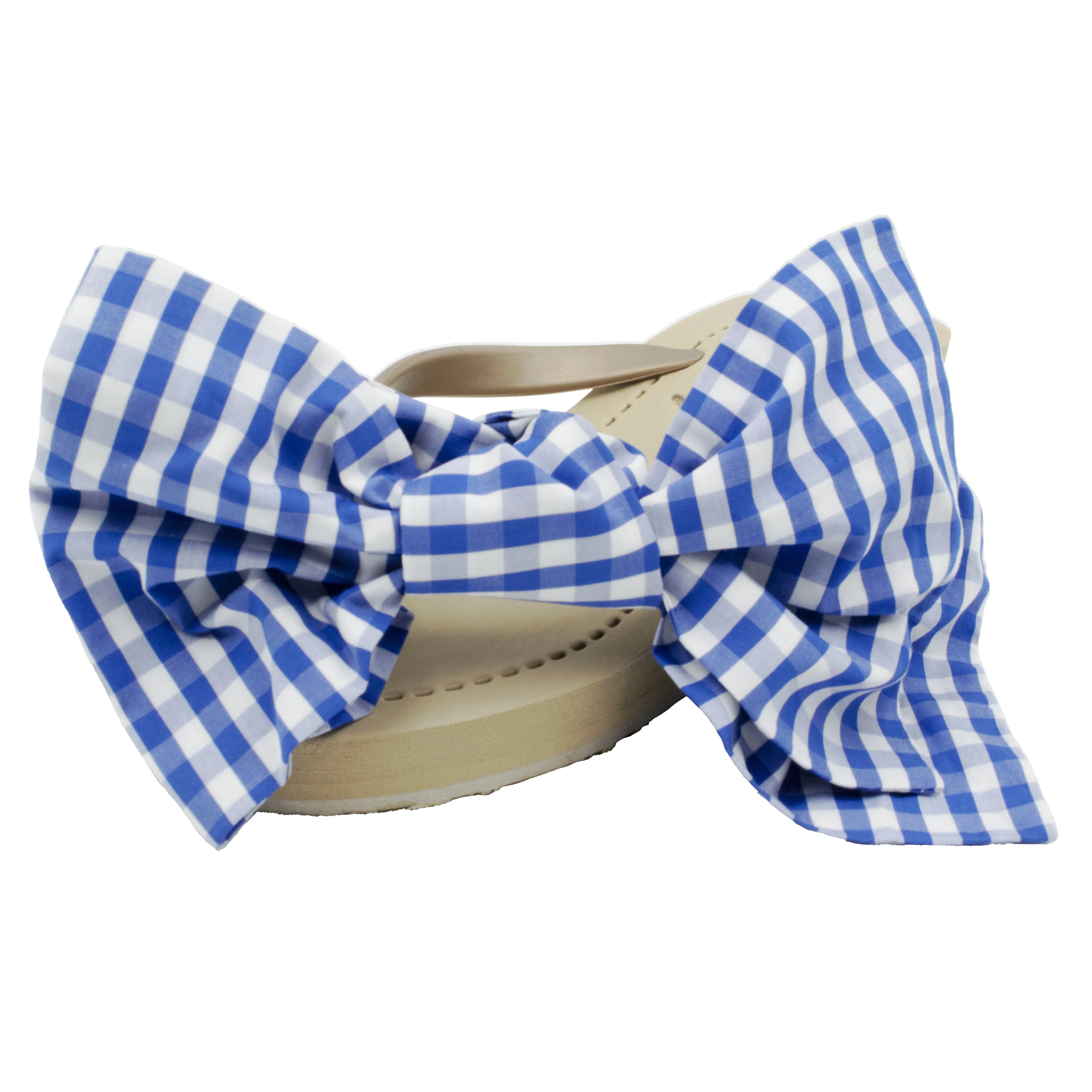 Moore - Over Sized Gingham Bow - Mid Wedge Flip Flops