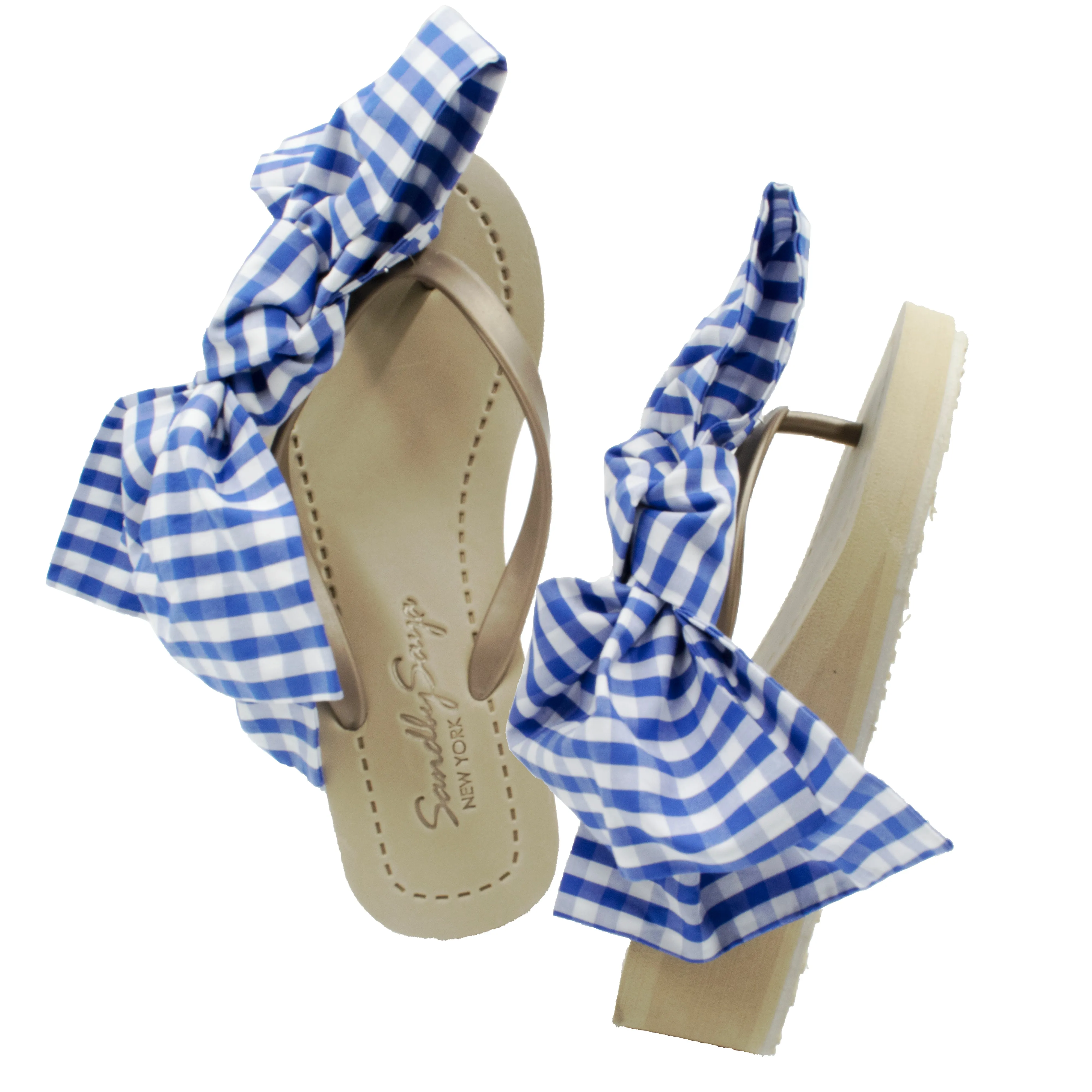 Moore - Over Sized Gingham Bow - Mid Wedge Flip Flops