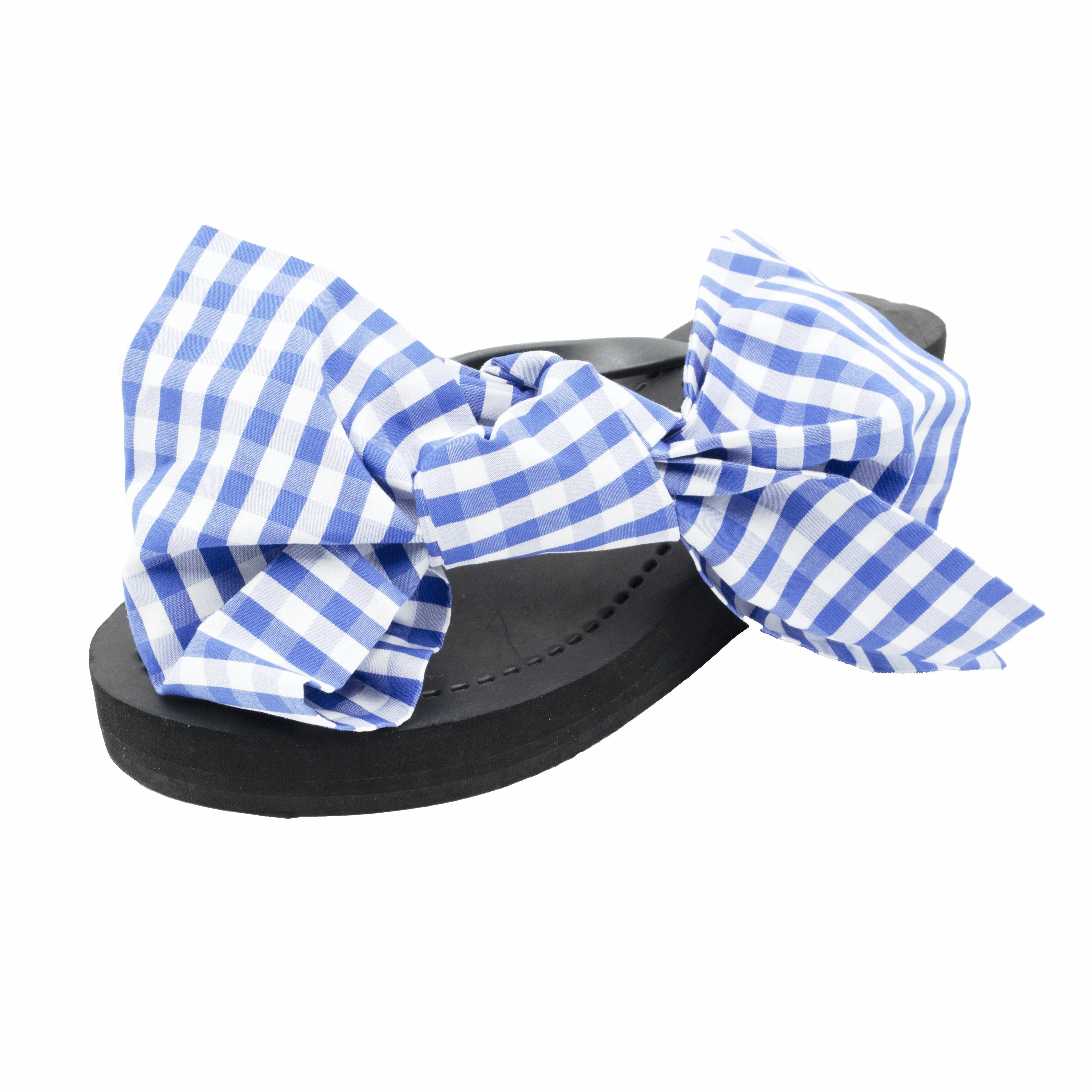 Moore - Over Sized Gingham Bow - Mid Wedge Flip Flops