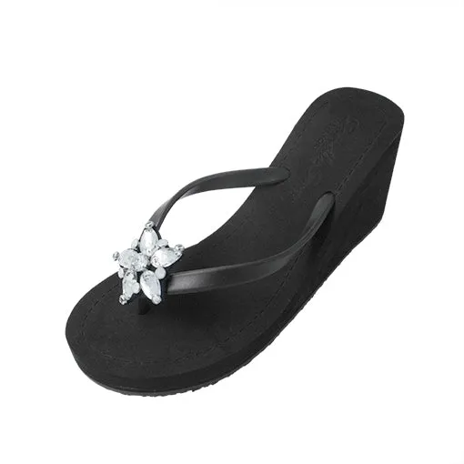 One Star- Crystal Rhinestone Embellished High Wedge Flip Flops Sandal