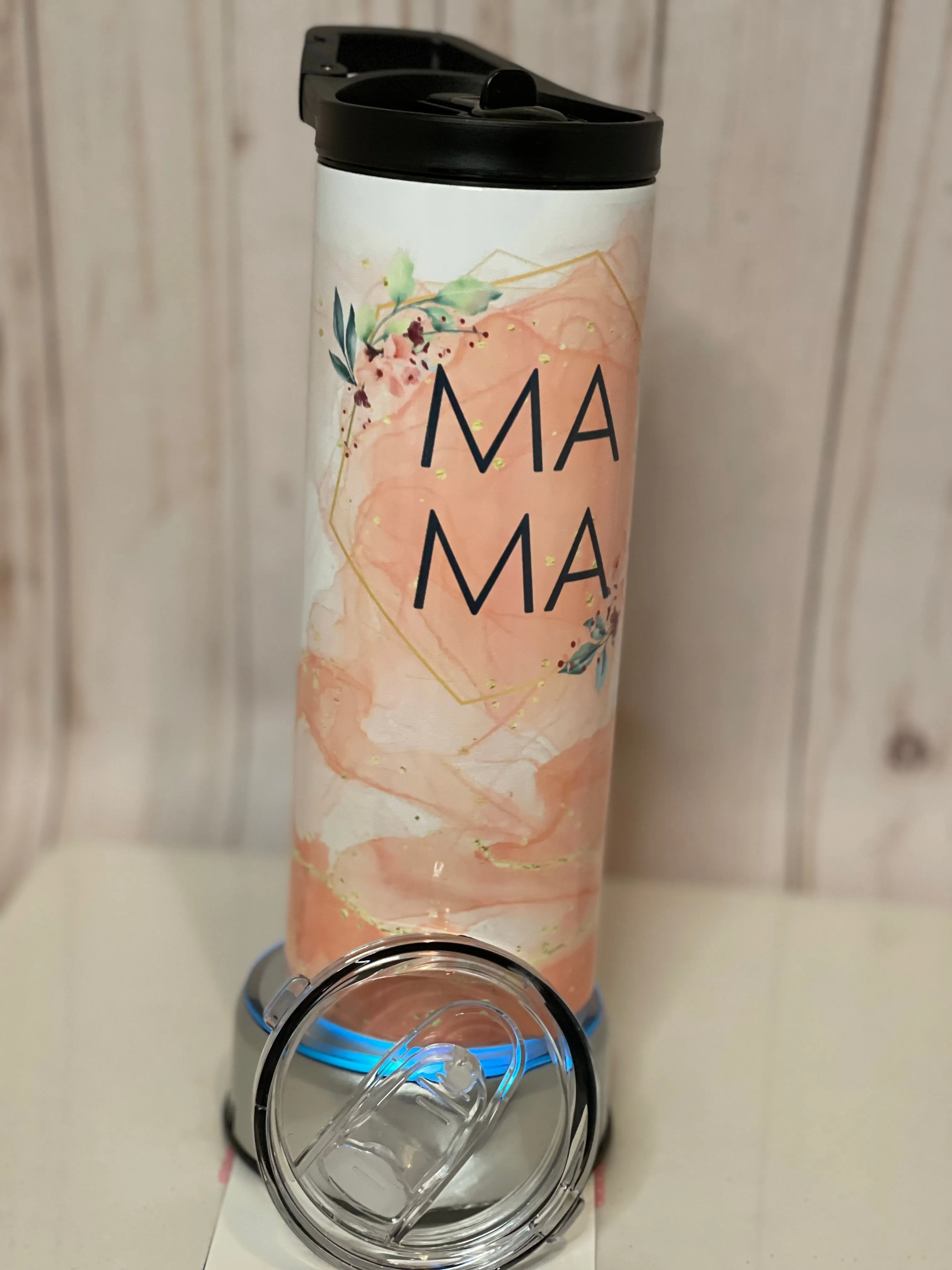 Pink watercolor mama 25 oz duo topped tumbler