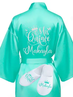 Quinceanera Mint with Silver robe with slippers