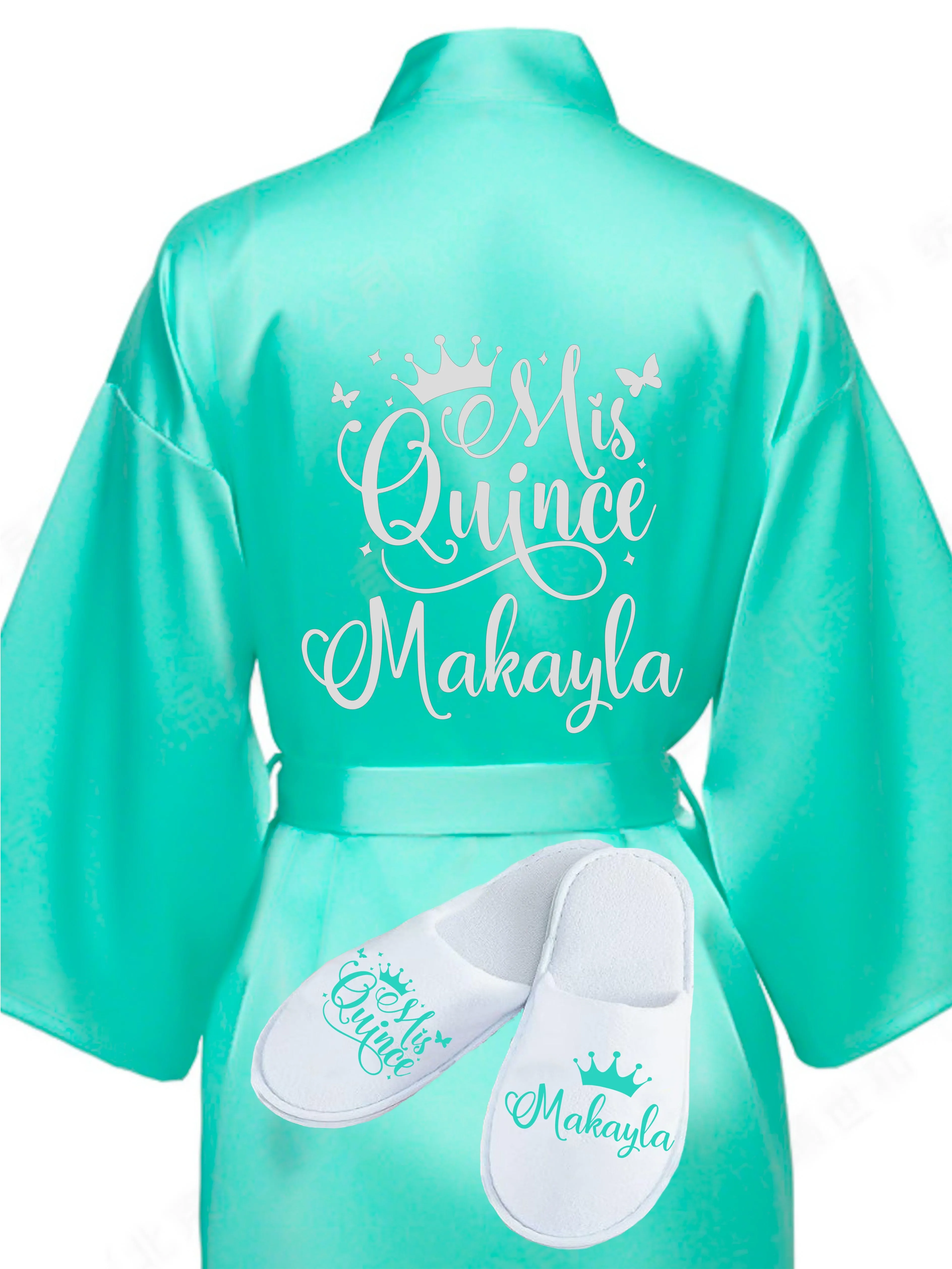 Quinceanera Mint with Silver robe with slippers