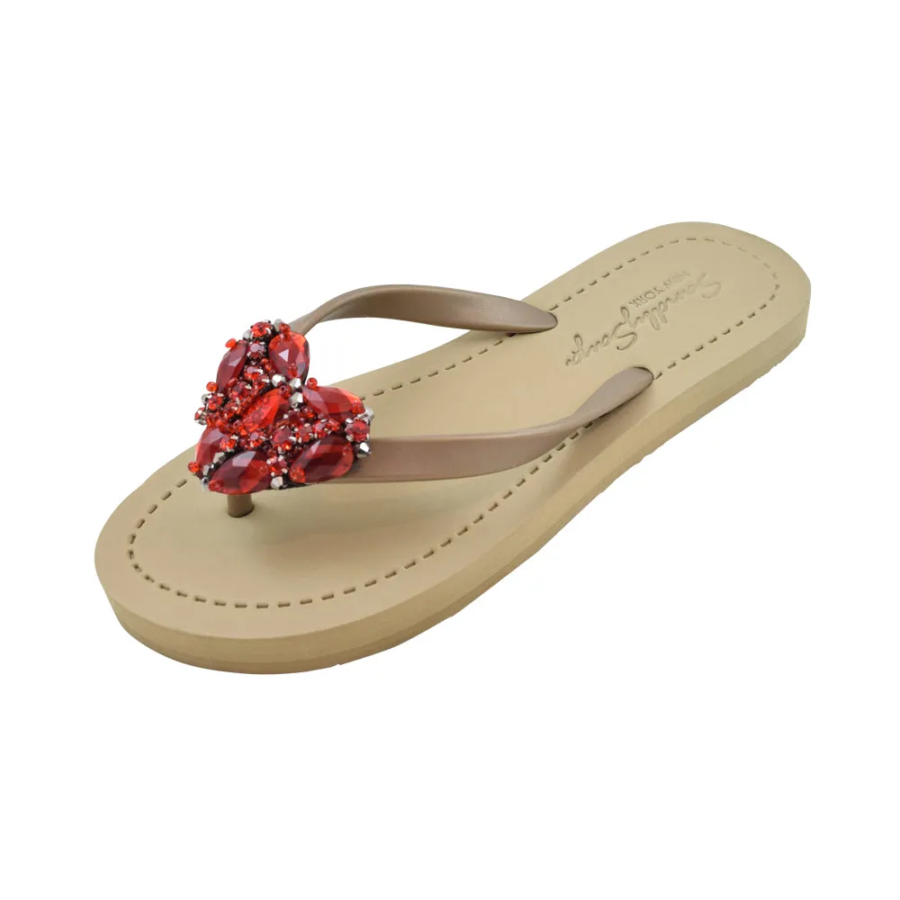 Red Heart - Rhinestone Flat Flip Flops Sandal