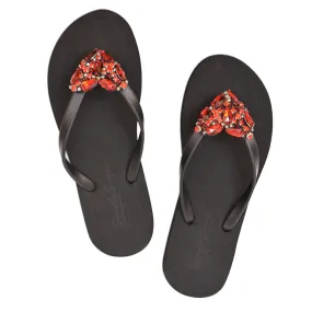 Red Heart - Rhinestone Flat Flip Flops Sandal