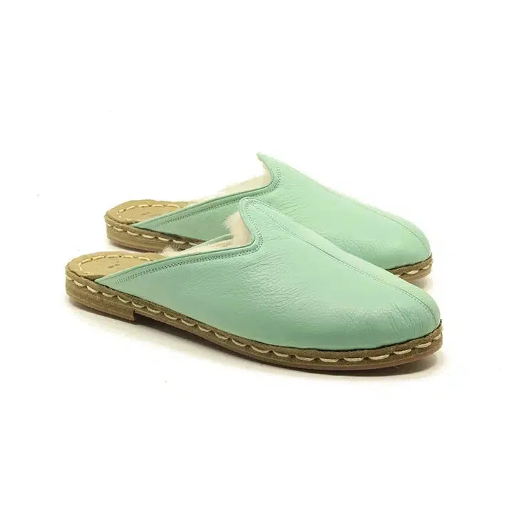 Sheepskin Furry Turquoise Men's Slippers