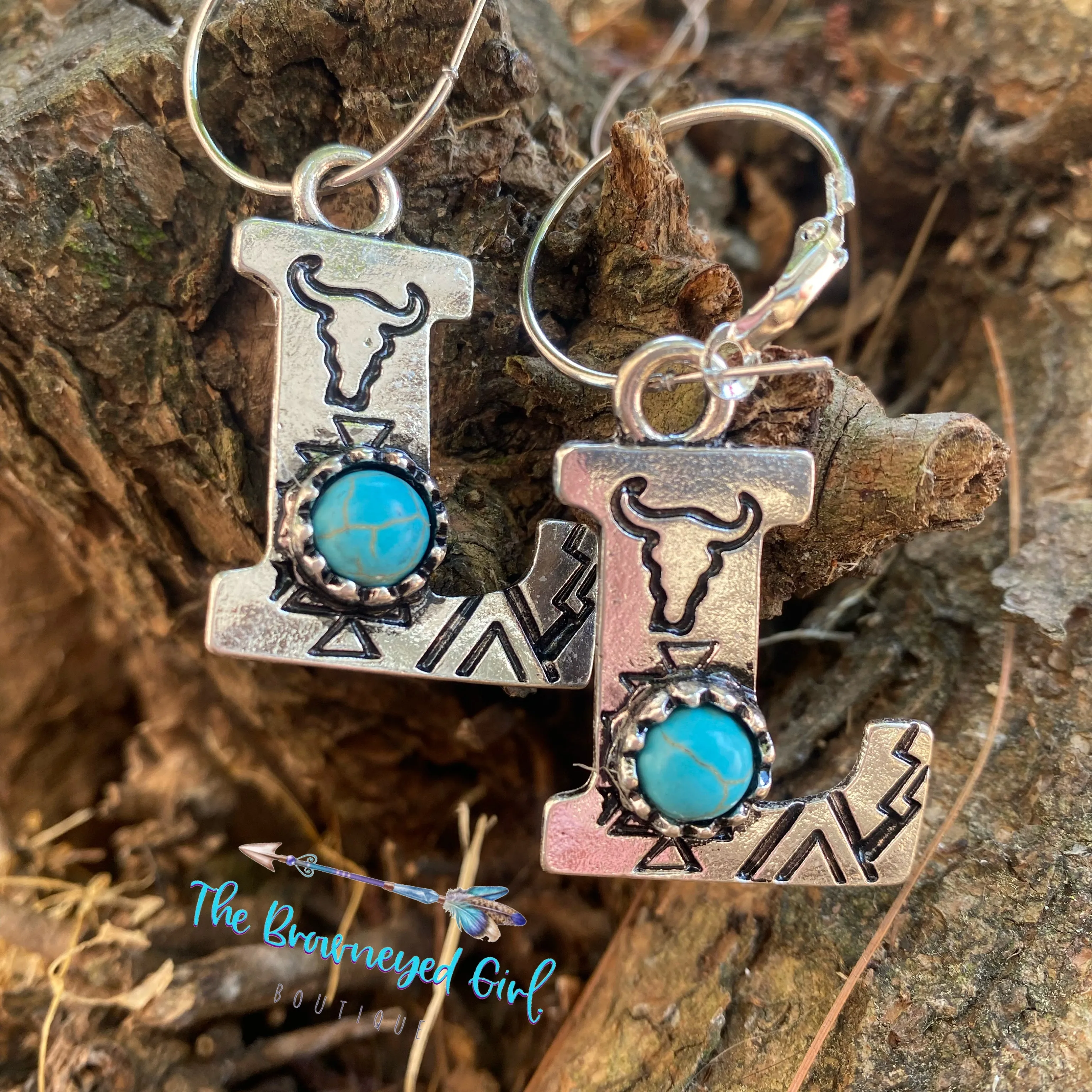 Turquoise Stoned Initial Earrings