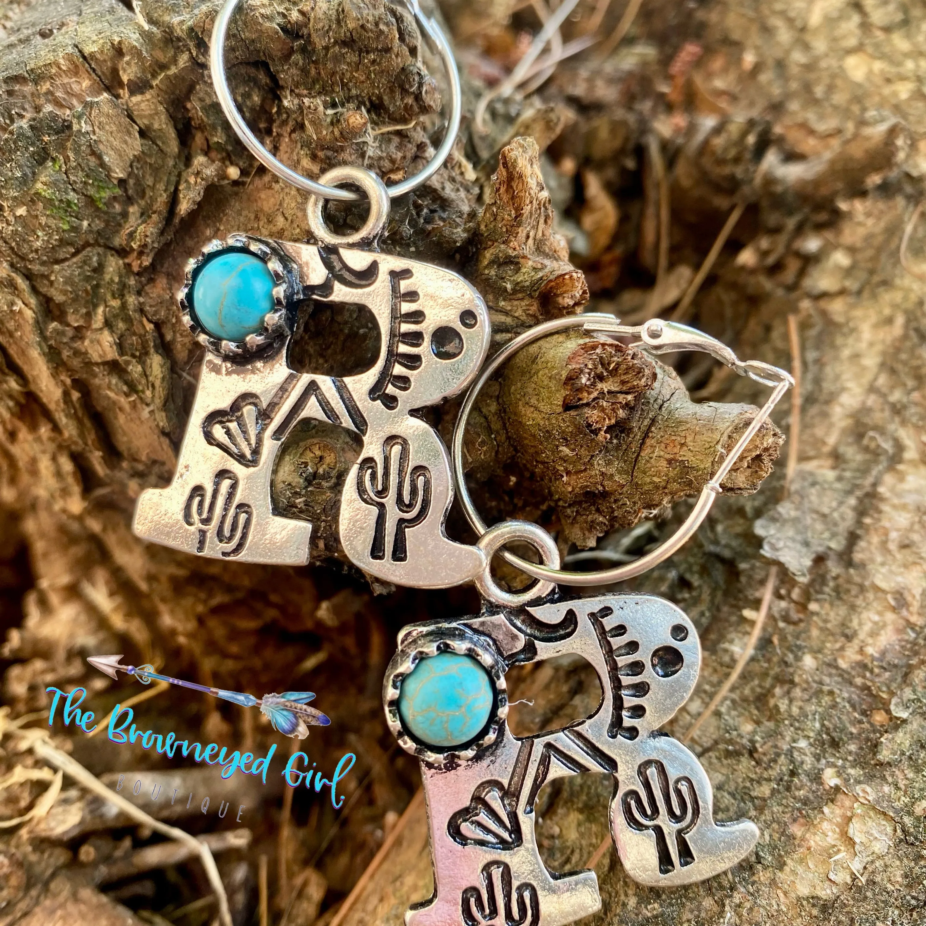 Turquoise Stoned Initial Earrings