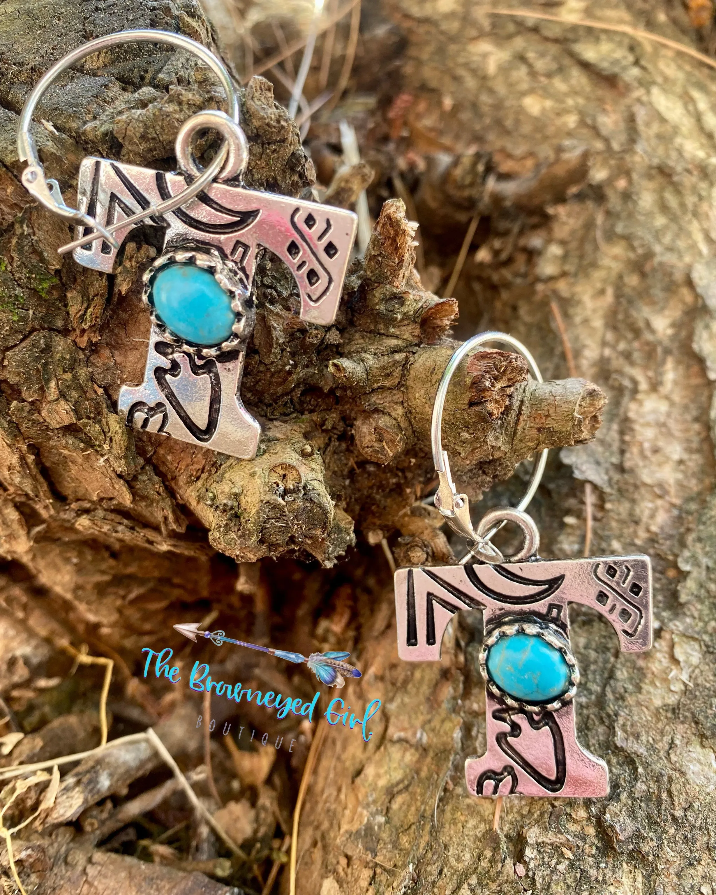 Turquoise Stoned Initial Earrings