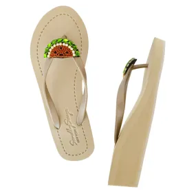 Watermelon - Rhinestone Mid Wedge Flip Flops