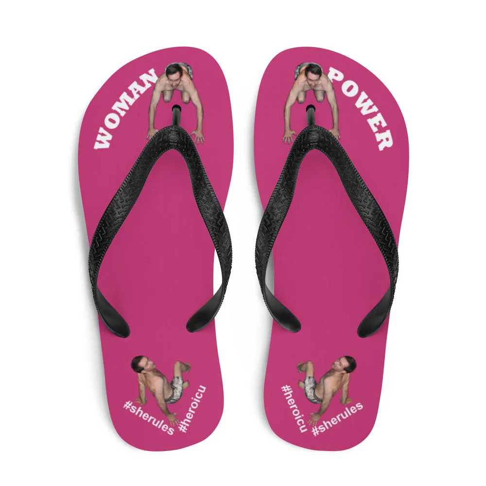 Woman Power Fabric Top Flip Flop Sandal Has Men Bow To Your Toes Magenta Color with White Letters (NEW 2023-04)