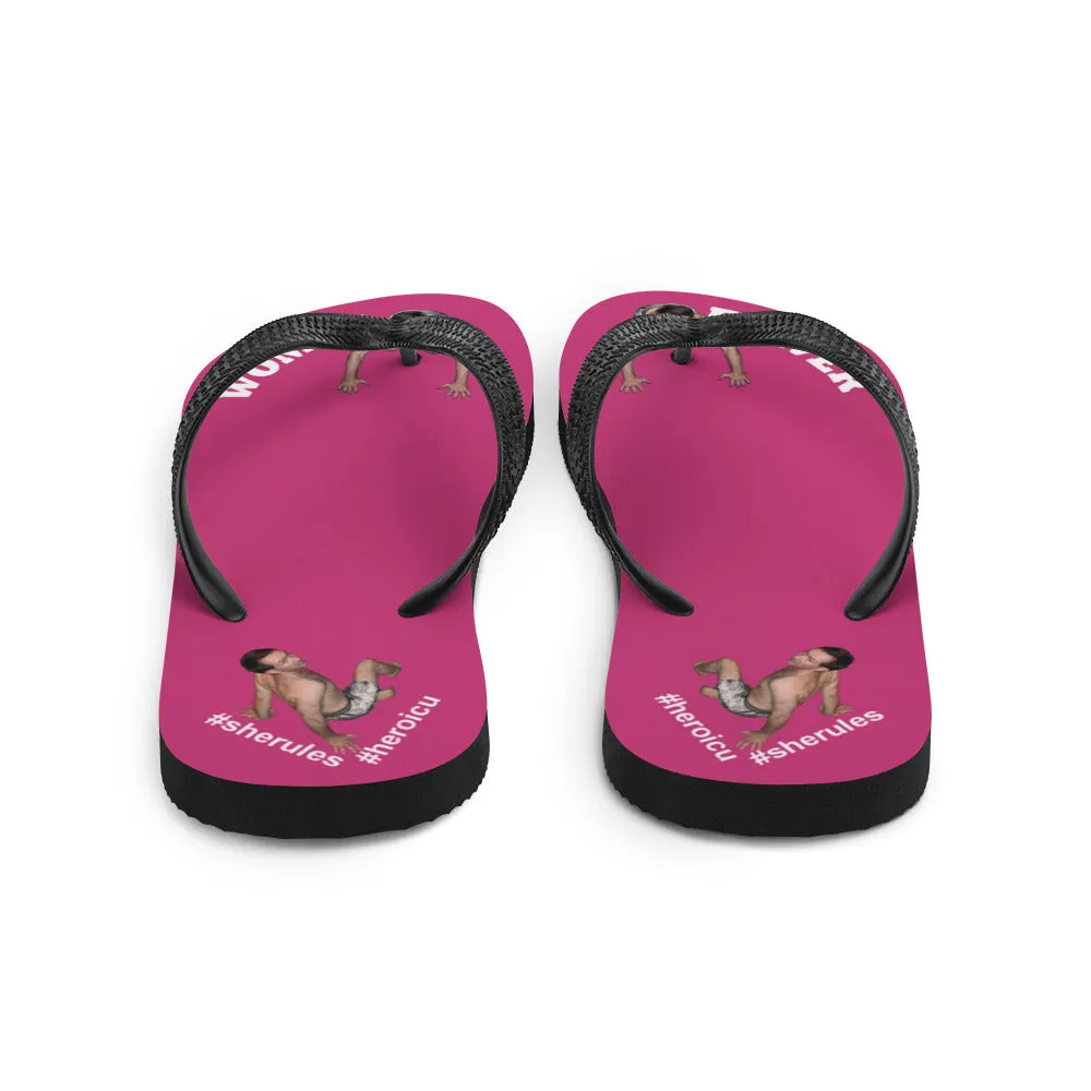 Woman Power Fabric Top Flip Flop Sandal Has Men Bow To Your Toes Magenta Color with White Letters (NEW 2023-04)