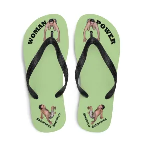 Woman Power Fabric Top Flip Flop Sandal Has Men Bow To Your Toes Pale Green Color with Black Letters (NEW 2023-04)