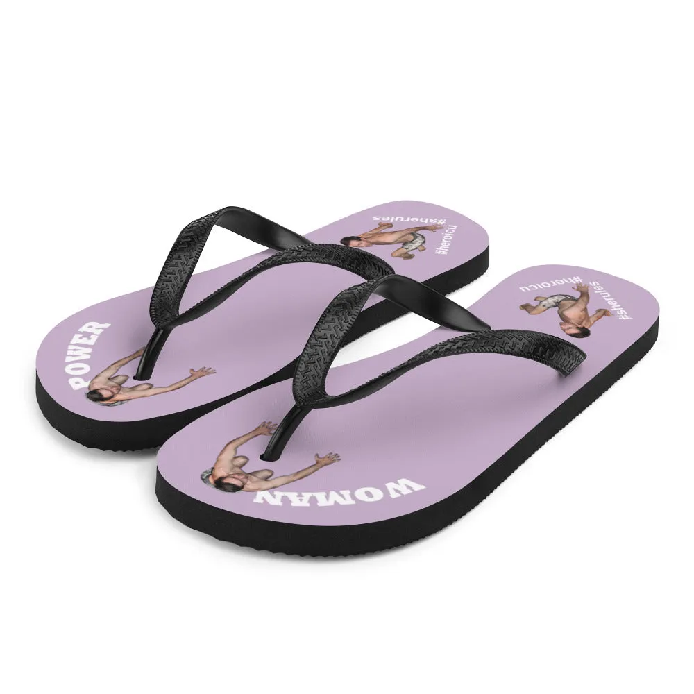 Woman Power Fabric Top Flip Flop Sandal Has Men Bow To Your Toes Pale Purple Color with White Letters (NEW 2023-04)