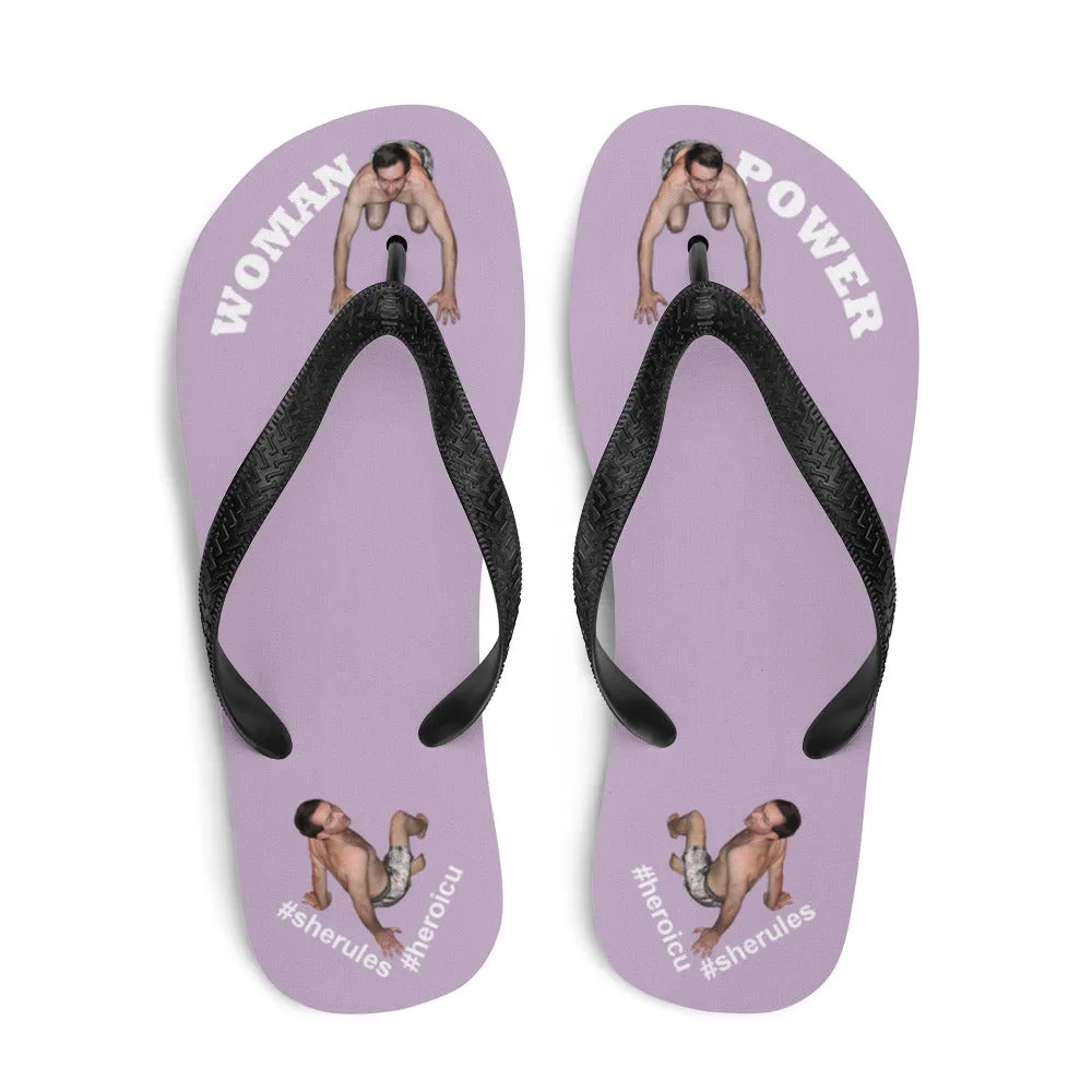 Woman Power Fabric Top Flip Flop Sandal Has Men Bow To Your Toes Pale Purple Color with White Letters (NEW 2023-04)