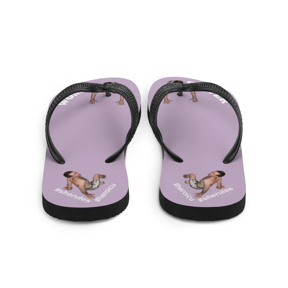 Woman Power Fabric Top Flip Flop Sandal Has Men Bow To Your Toes Pale Purple Color with White Letters (NEW 2023-04)