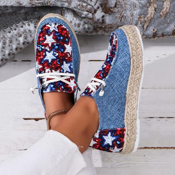 Women's Casual Espadrille Canvas Shoes with Star Pattern 87602545S