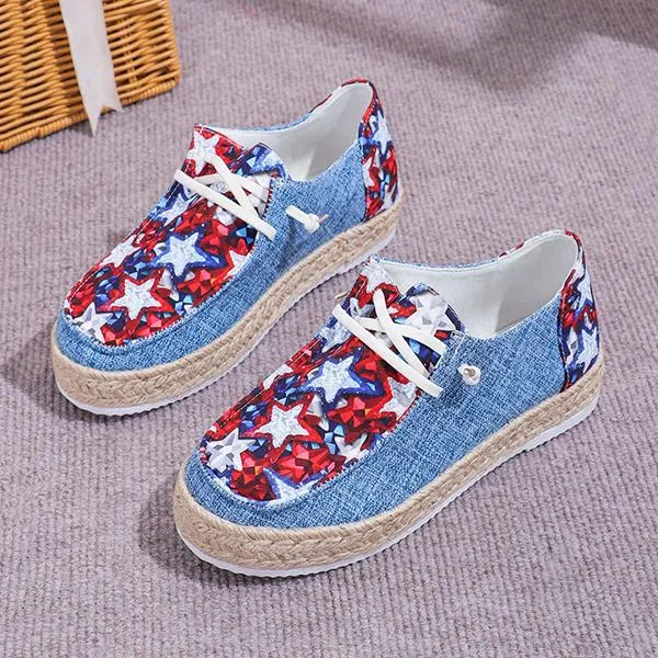 Women's Casual Espadrille Canvas Shoes with Star Pattern 87602545S