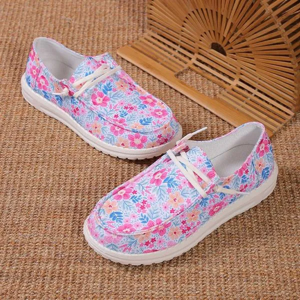 Women's Casual Flat Flower Print Canvas Shoes 37956209S