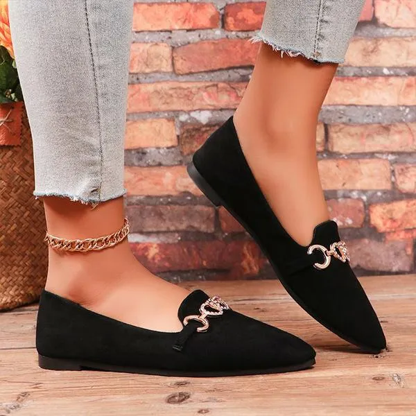 Women's Casual Heart Chain Pointed Toe Flat Shoes 14096276S