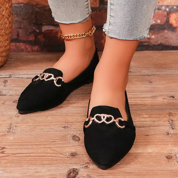 Women's Casual Heart Chain Pointed Toe Flat Shoes 14096276S