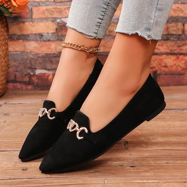 Women's Casual Heart Chain Pointed Toe Flat Shoes 14096276S